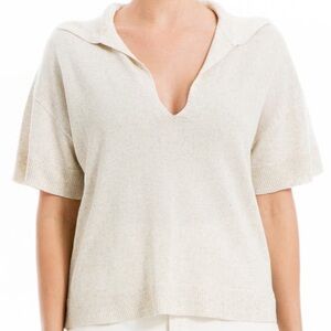 NWT MAX STUDIO Knit Polo Sweater In Oyster Size Small
